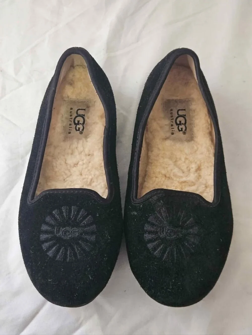 UGG Black Suede Shearling-Lined Slip-On Girls Loafers Size 13